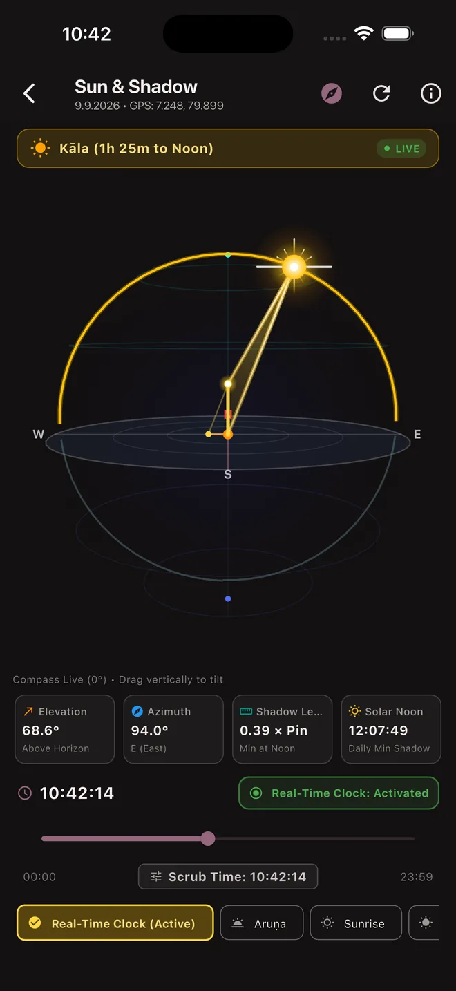 Vinaya Sun and Shadow Gnomon Calculator